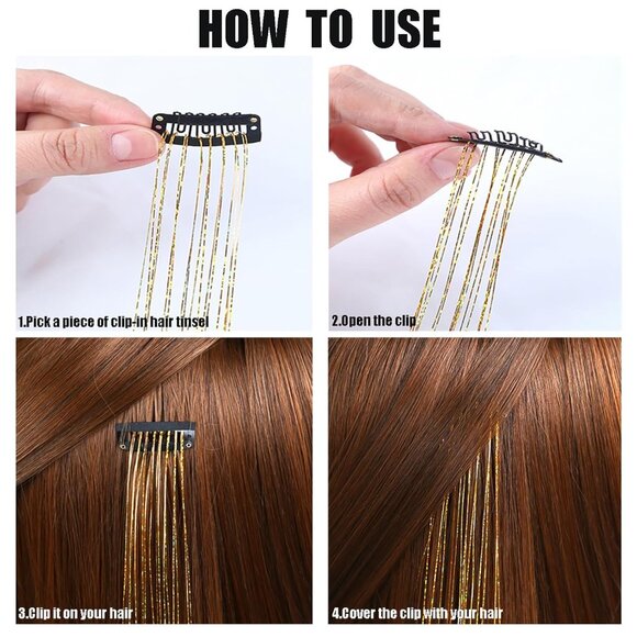 48pcs Rainbow Fairy Hair Tinsel Extensions Clip in Glitter 20 Inch for Girls Wom - Picture 4 of 5